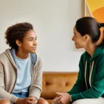 정신건강 분야 자격증 종류 - **Image Prompt: The Empathetic Listener**
    A warmly lit, cozy counseling room features a kind-fac...